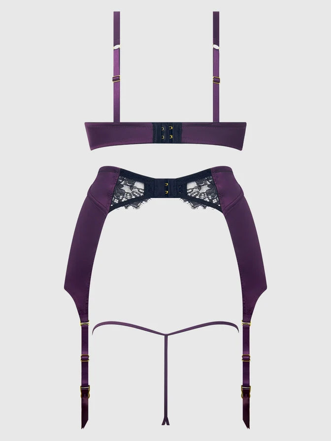Jocelyn Satin & Lace Push Up Bra In Purple & Black- House of Desire - BraTopia