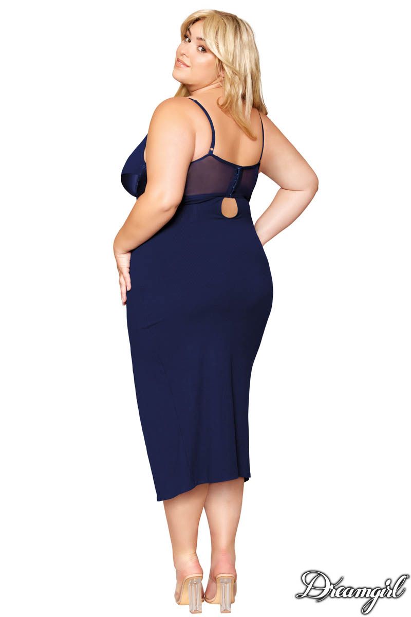 Rib Midi Slip In Navy - Dreamgirl - BraTopia