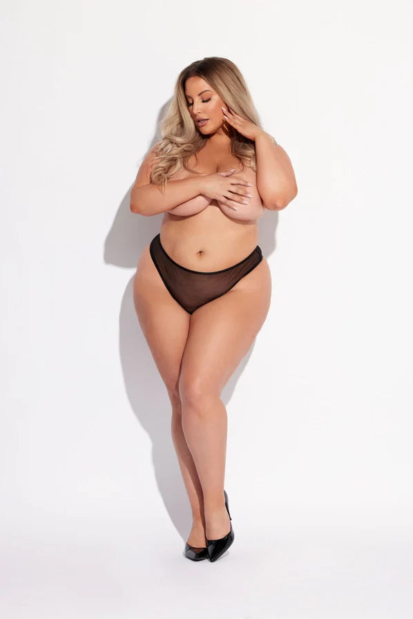 Chantal Mesh Crotchless Thong In Black - House of Desire - BraTopia