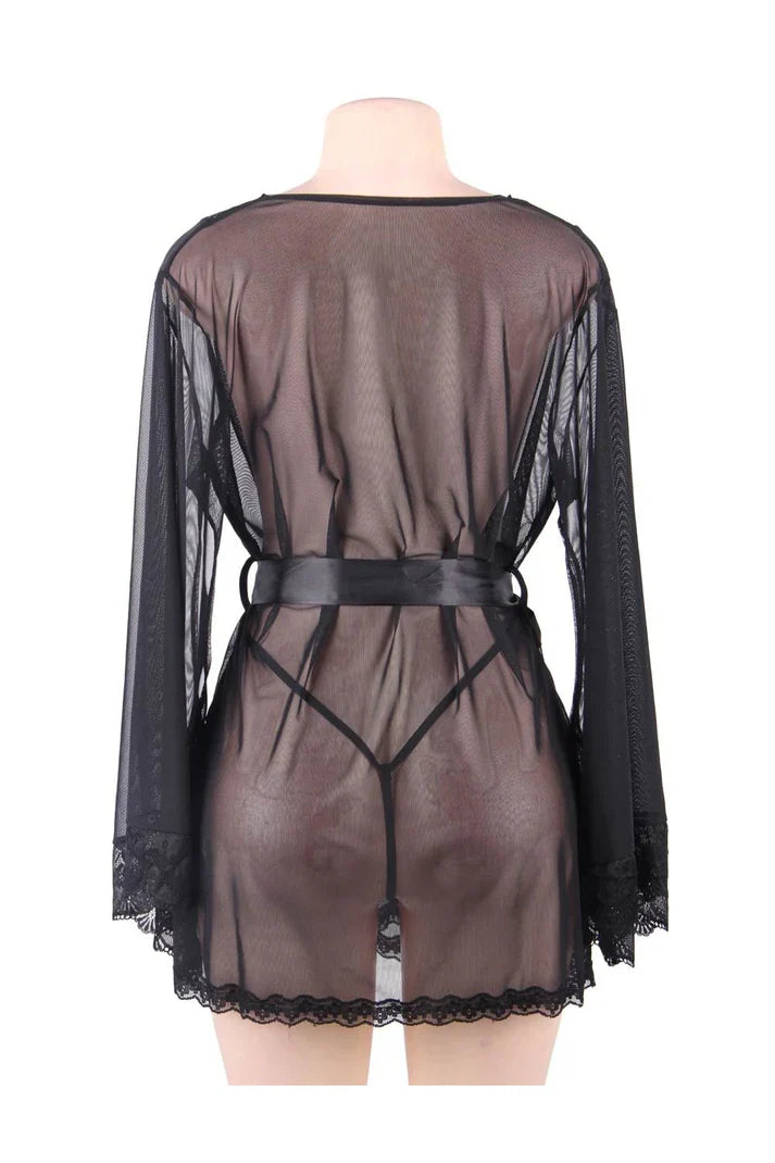 Ladies Long Bell Sleeve Mesh Robe In Black - Lovely Lies - BraTopia