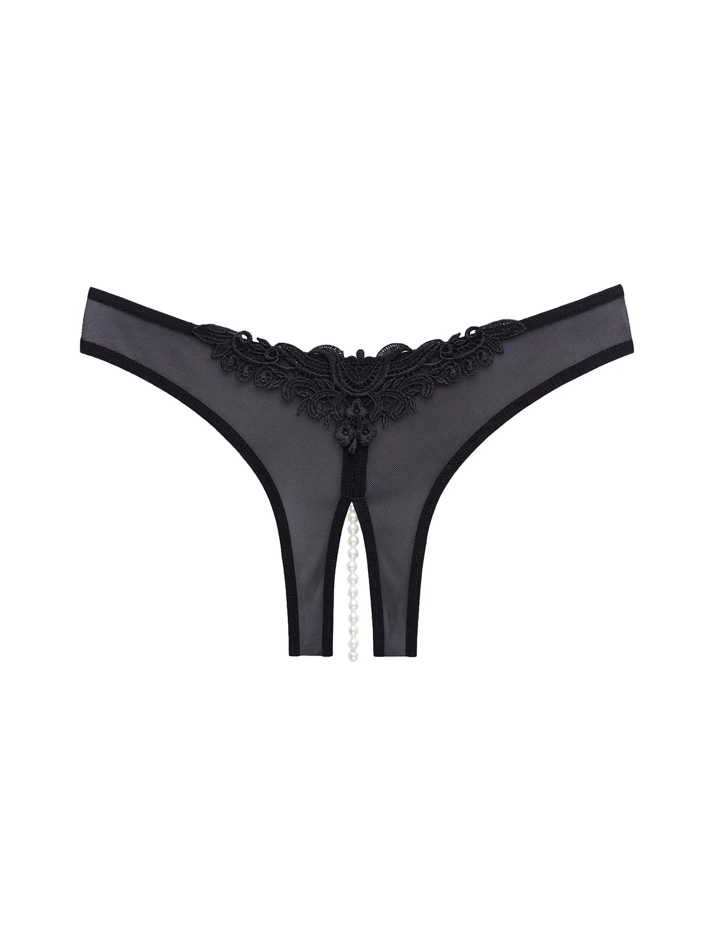 Paradise Crotchless Thong With Pearls In Black - Oh La La Cheri - BraTopia