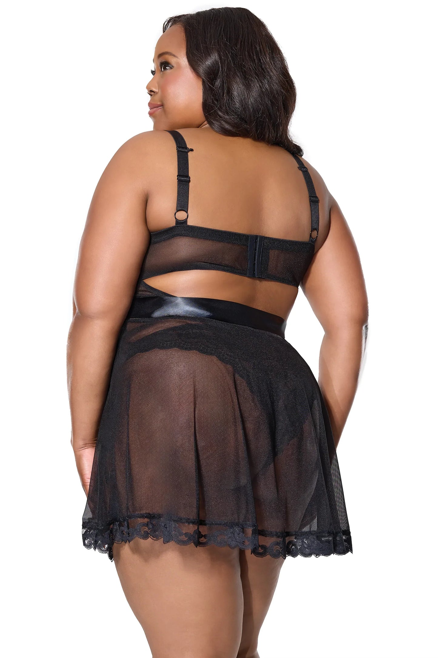 Sheer Stretch Mesh Babydoll In Black - Coquette