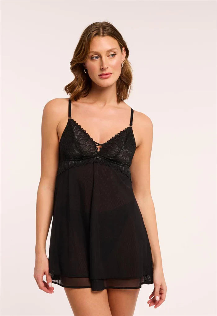 Lacy Babydoll Set In Black - Montelle