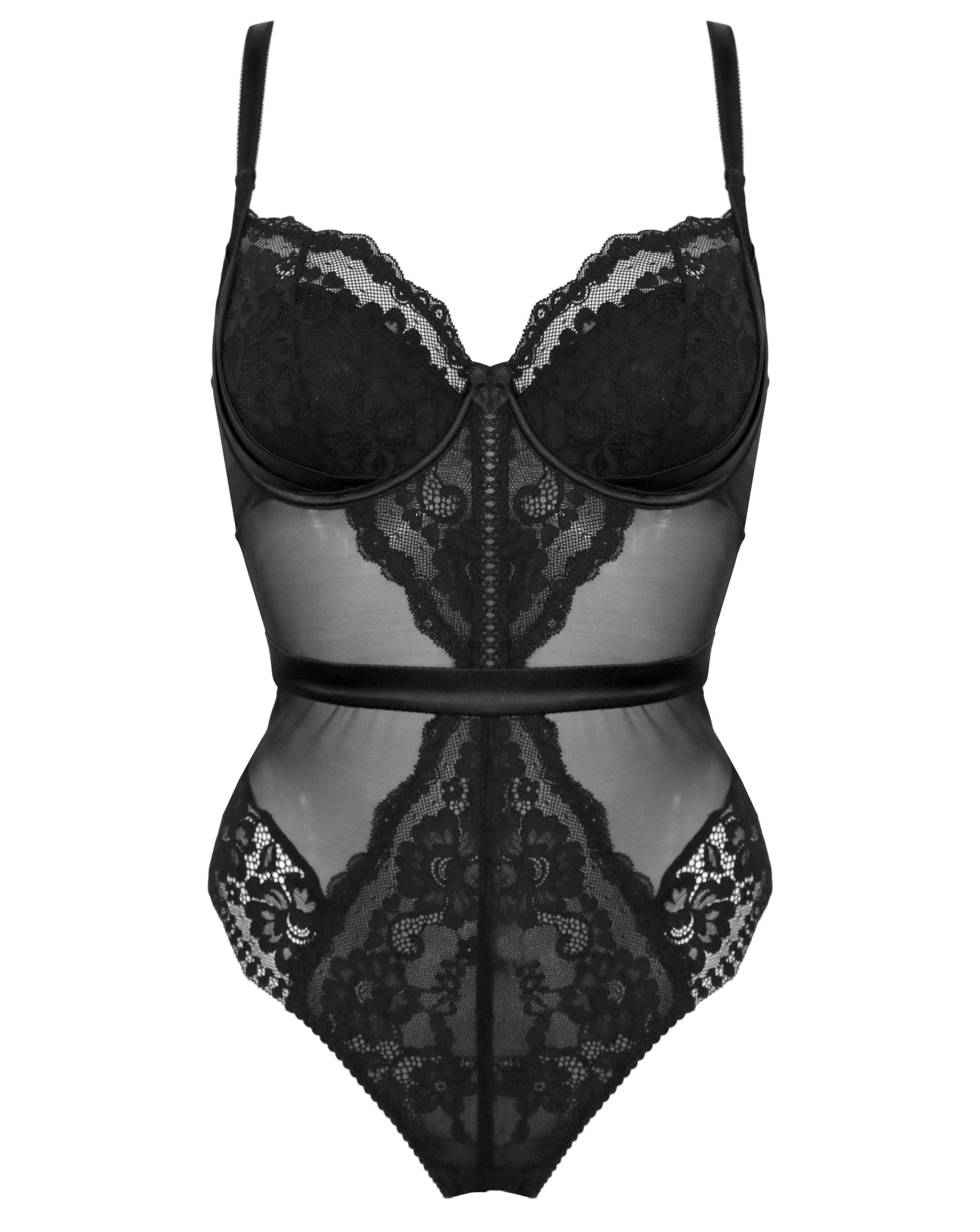 Fleur Half Padded Underwire Bodysuit In Black - Pour Moi - BraTopia