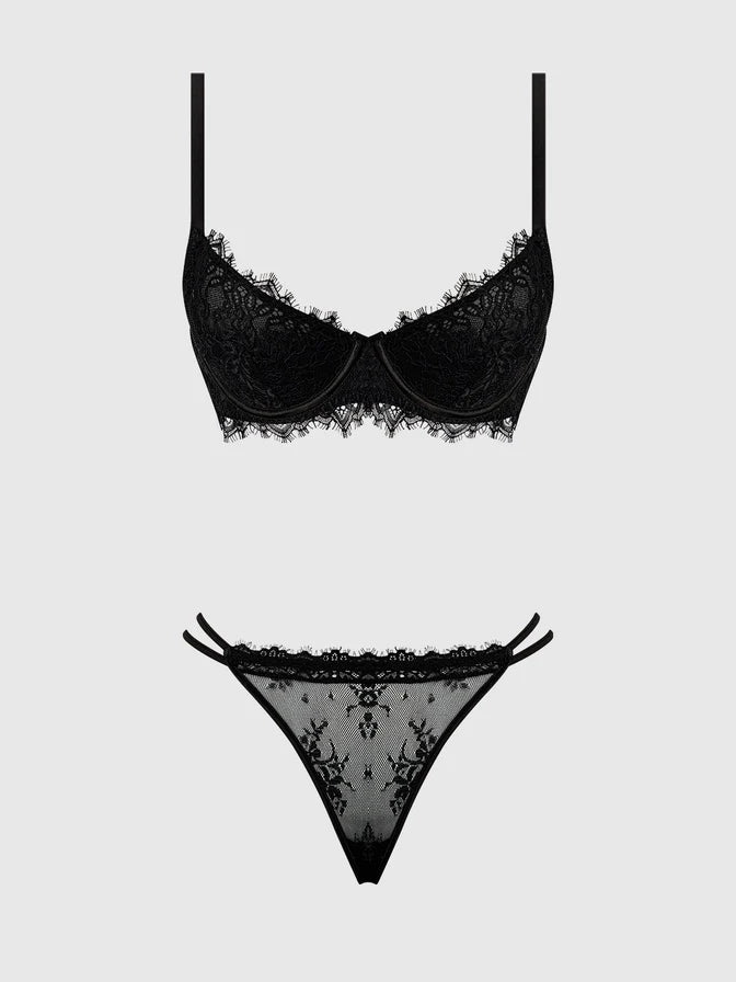 Jocelyn Satin & Lace Strapy Thong In Black - House of Desire - BraTopia