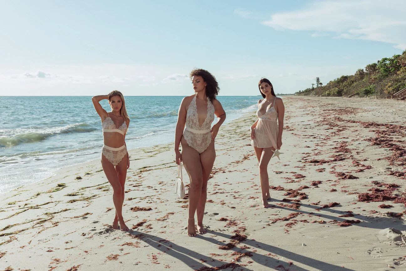 The Lace High Leg Bikini In Whisper Peach - Kilo Brava