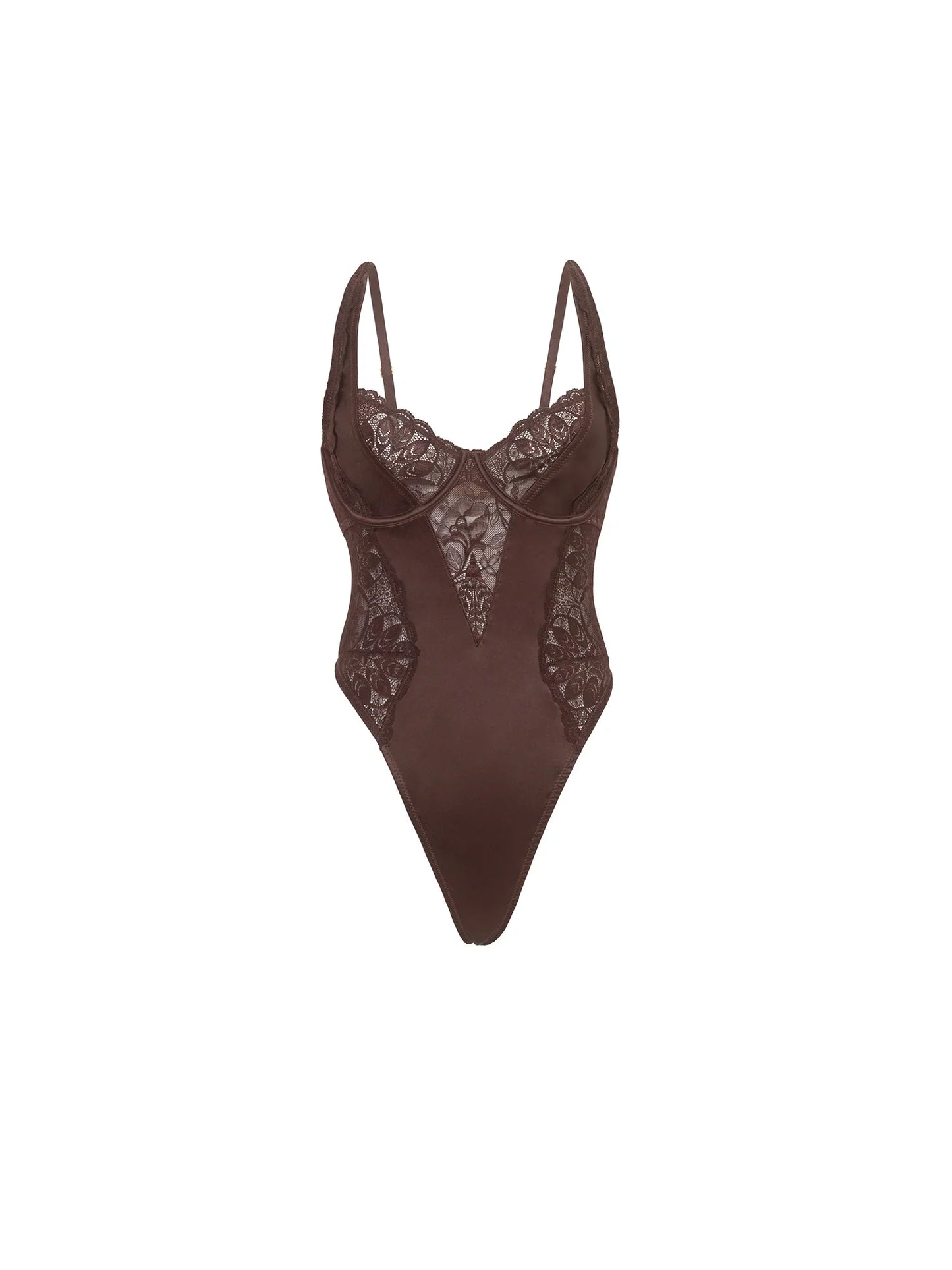 Adeline Unlined Underwire Lace & Satin Teddy In Chocolate - Oh La La Cheri - BraTopia