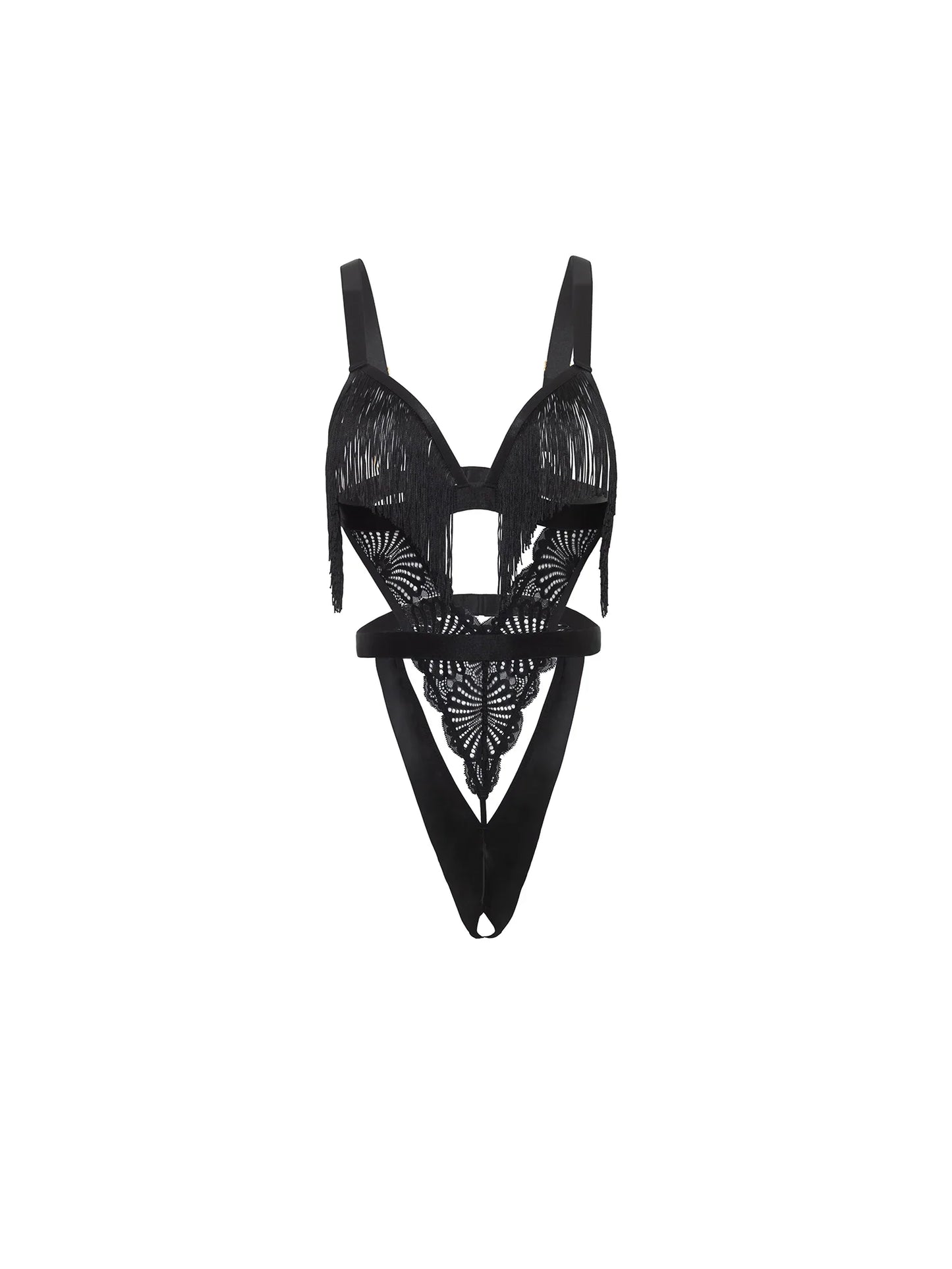 Annika Open Cup Teddy with Fringe Detail In Black - Oh La La Cheri - BraTopia