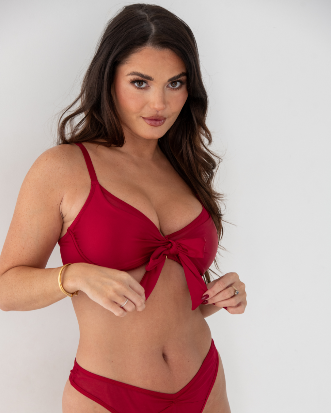 All Yours Satin And Mesh Front Fastening Bra In Red - Pour Moi - BraTopia