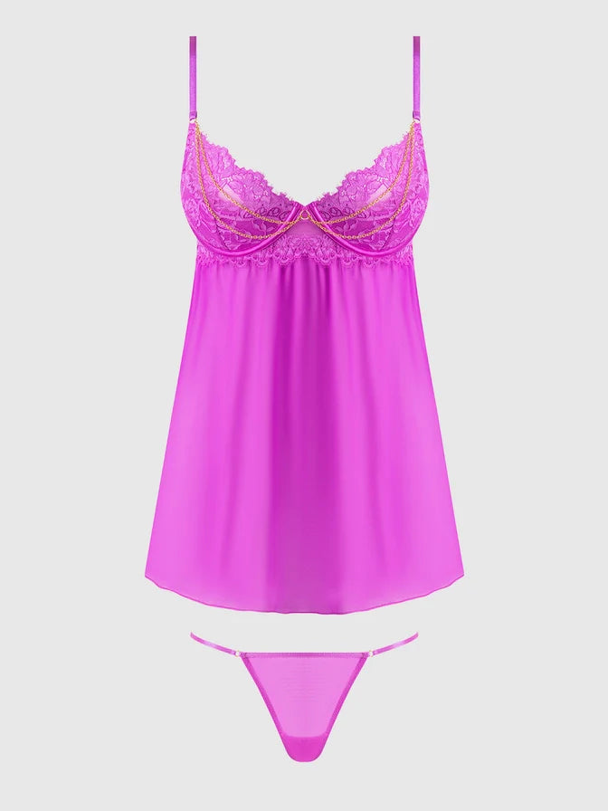 Reanna Lace & Chain Babdydoll In Fuchsia Pink - House of Desire - BraTopia