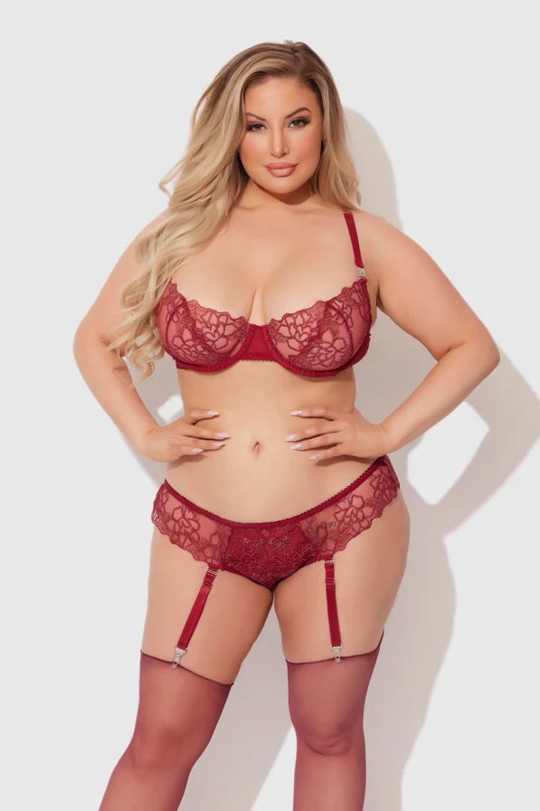 Eden Embroidered Lace Backless Hipster In Rhubarb Red - House of Desire - BraTopia