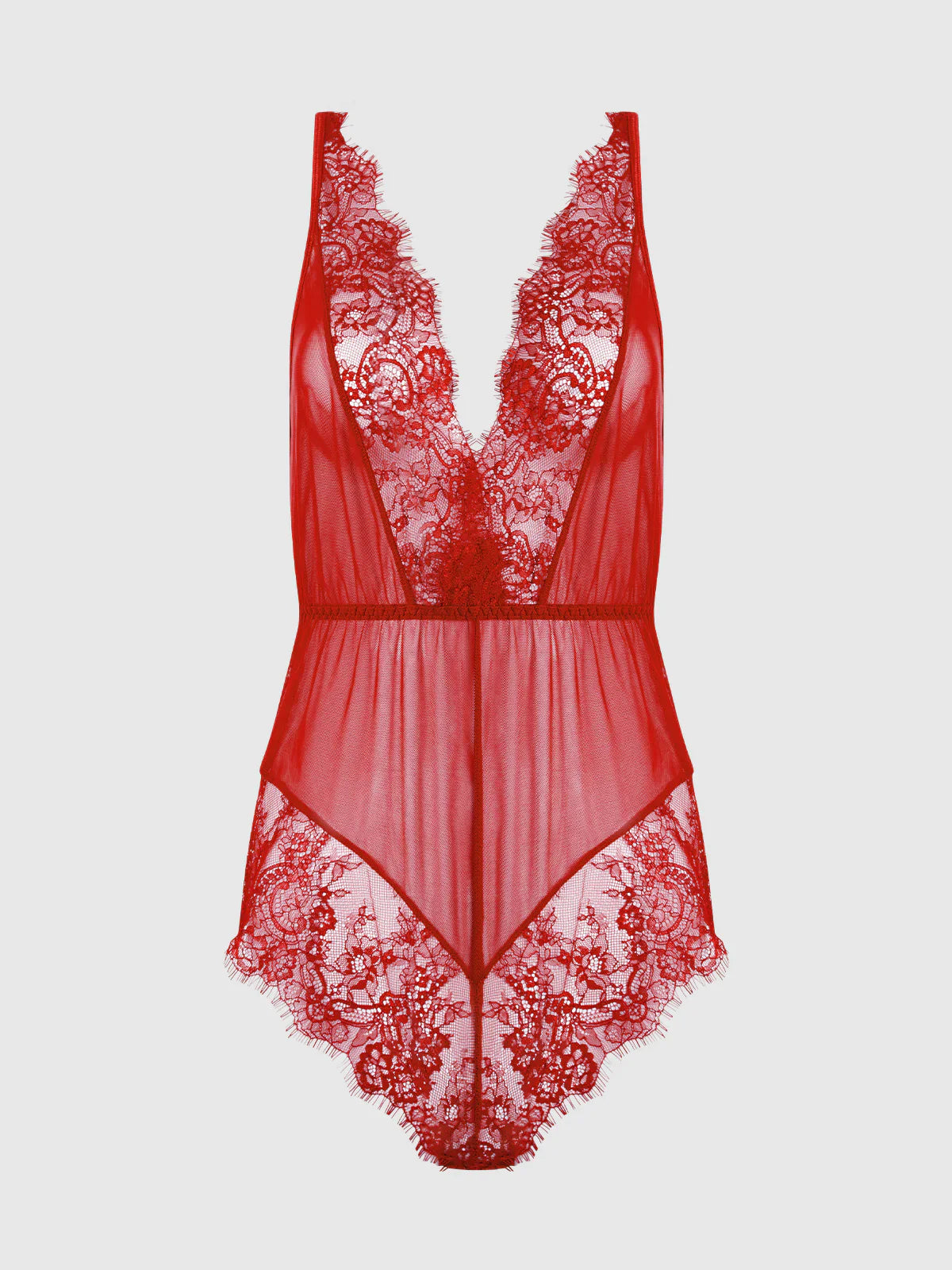 Mila Mesh & Eyelash Lace High Slit Romper Teddy - House of Desire