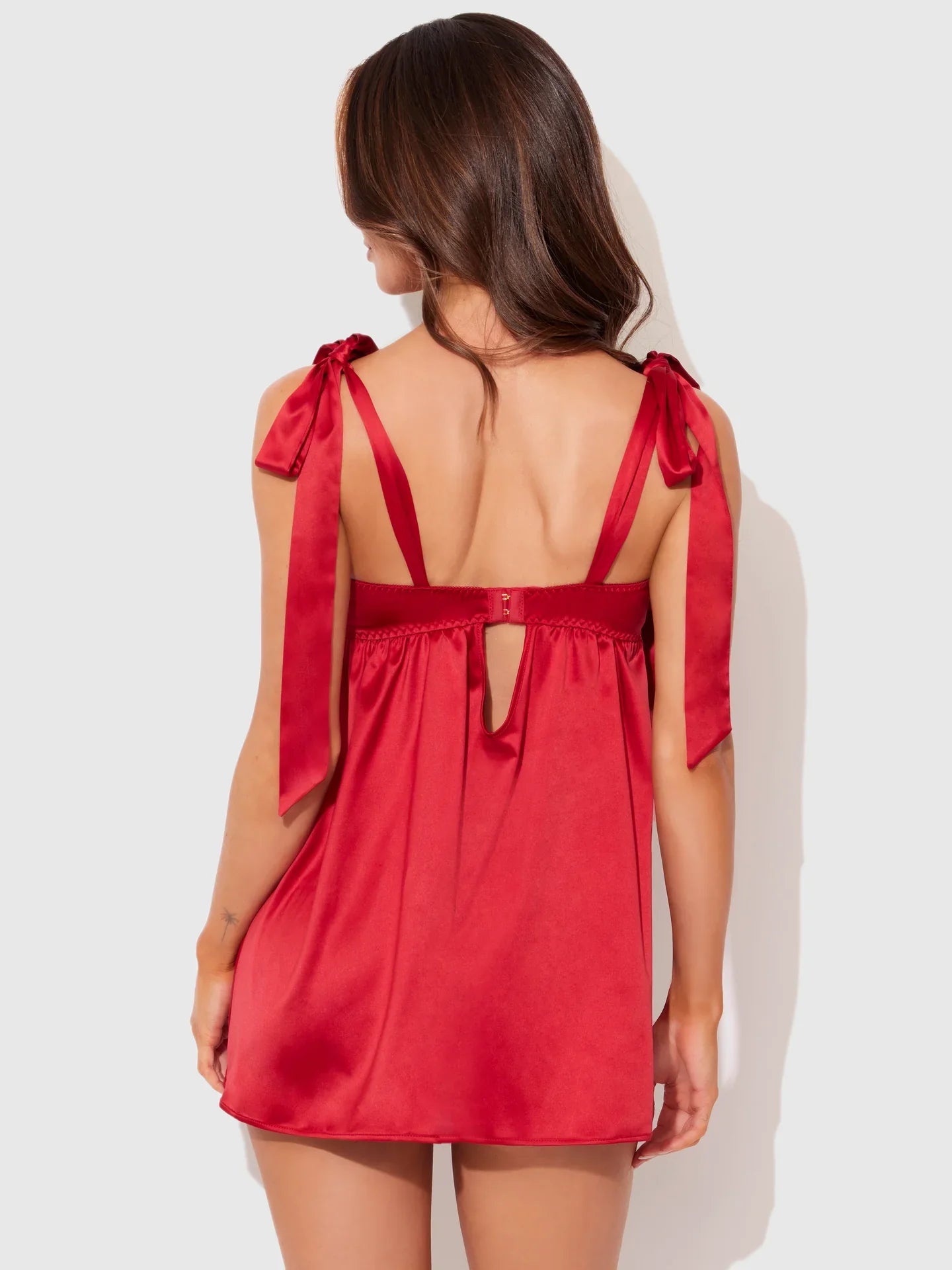 Brigeta Satin Open Cup Babydoll In Crimson Red - House of Desire - BraTopia