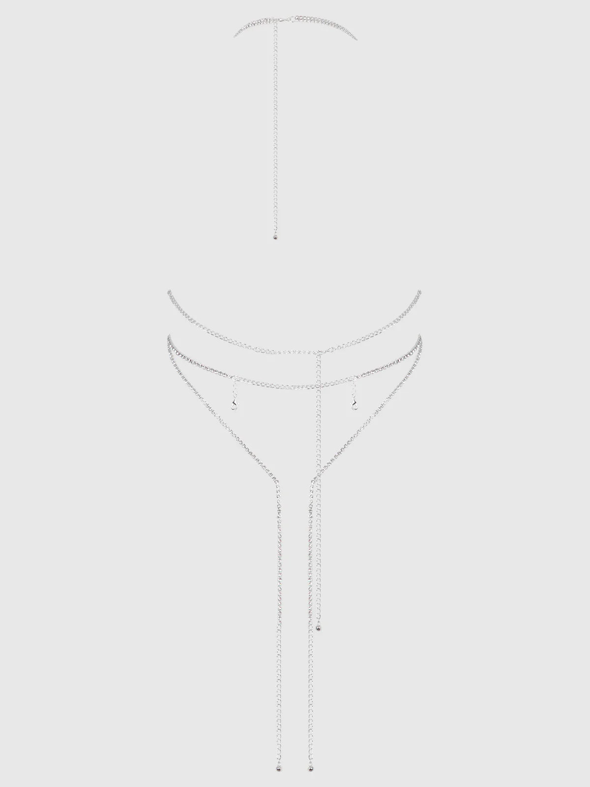 Rhinestone Plunge & Fringe Teddy in Silver - House of Desire