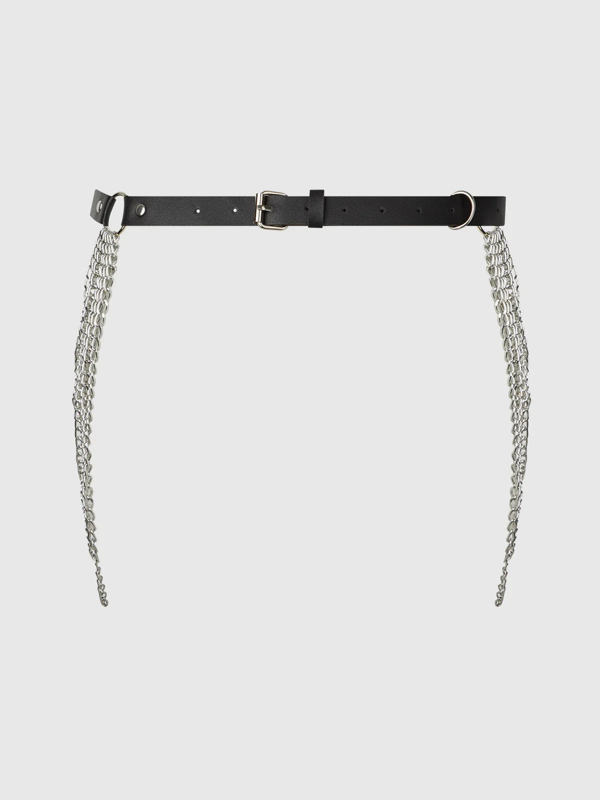 Chain & Leather Like Draped Garter In Black & Silver - House of Desire