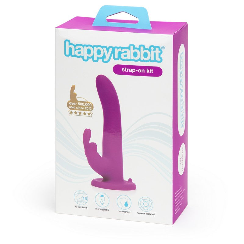 Vibrating Strap On Harness Set In Purple - Happy Rabbit - BraTopia