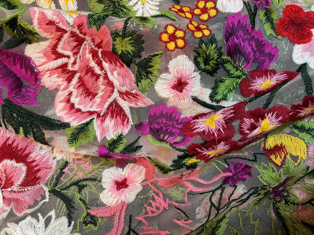 Embroidery Triangle Bralette In Multicolor Cotton Floral - Kilo Brava - BraTopia