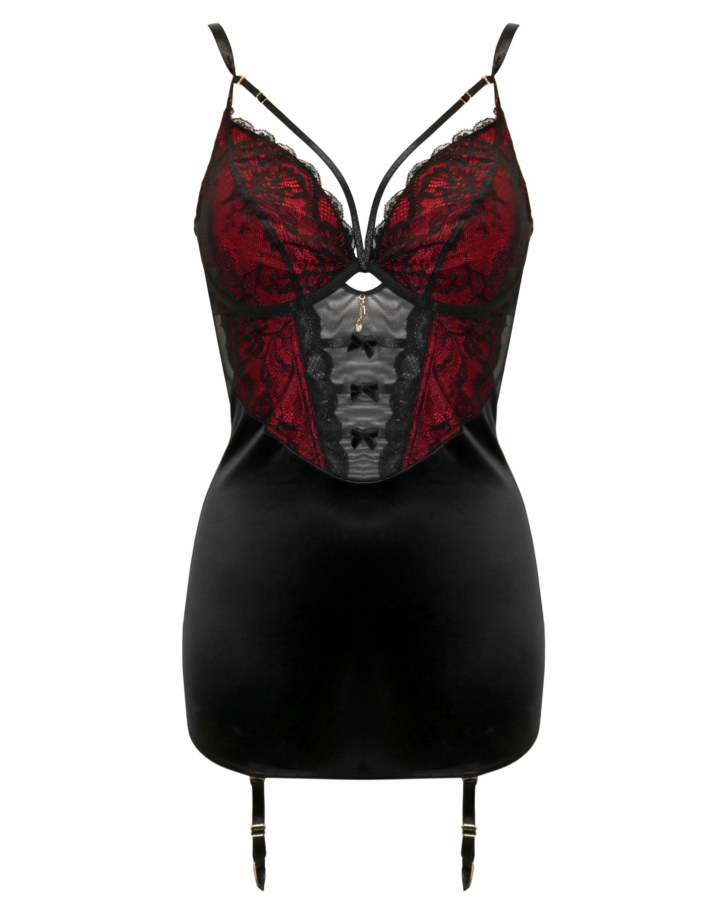 Desire Cami Suspender Dress In Black & Red- Pour Moi - BraTopia