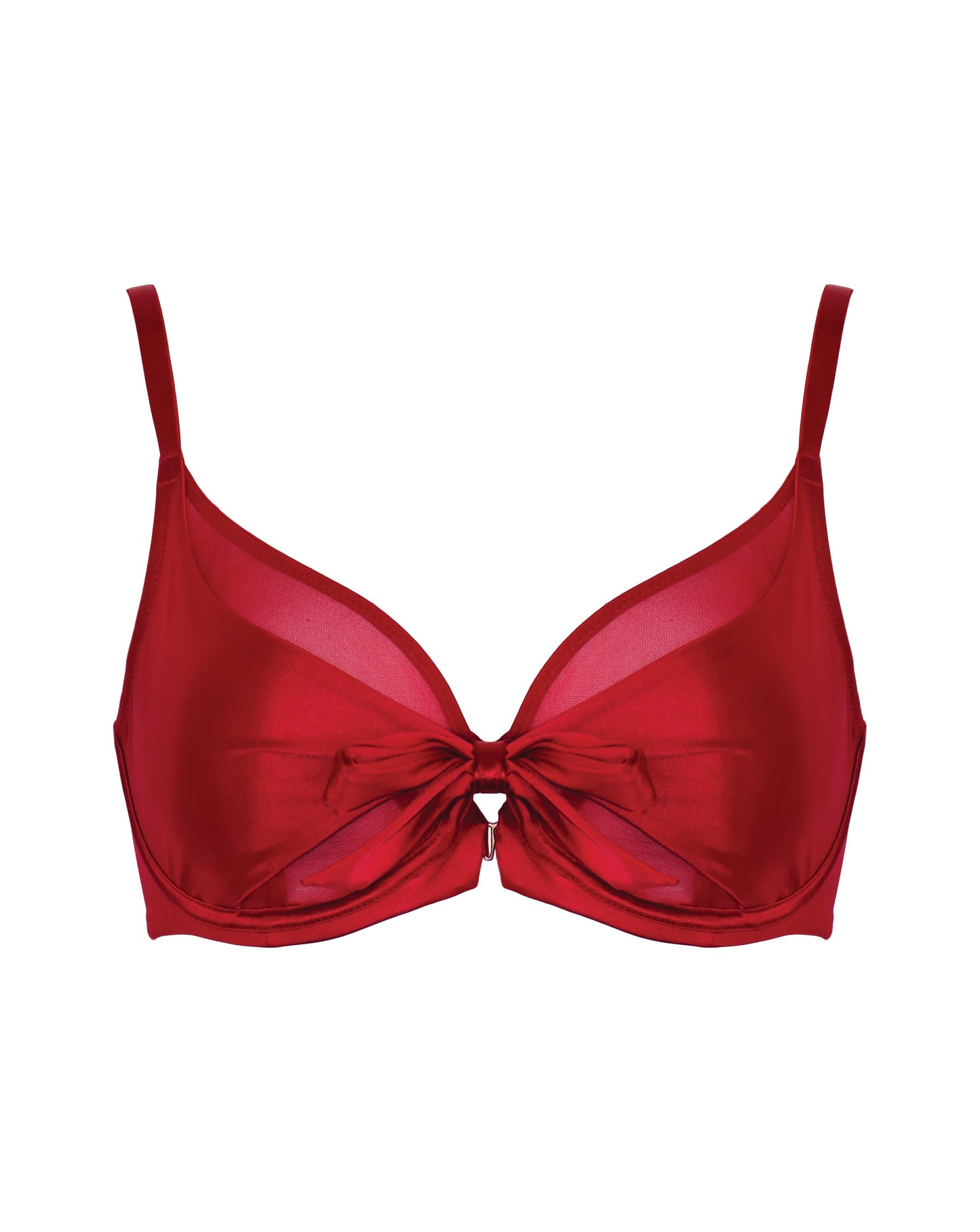 All Yours Satin And Mesh Front Fastening Bra In Red - Pour Moi - BraTopia