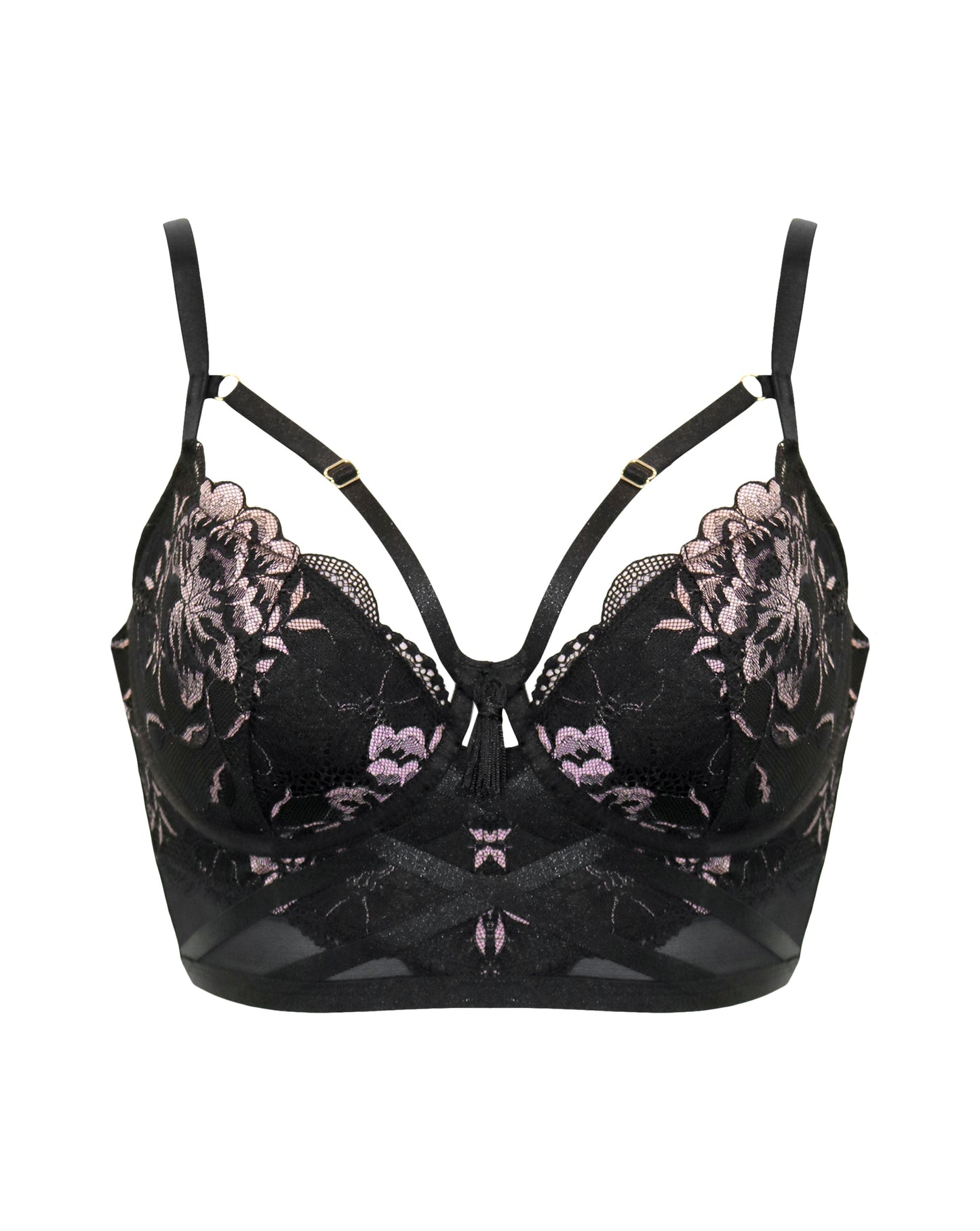 After Hours Padded Longline Bra In Black & Soft Pink - Pour Moi - BraTopia