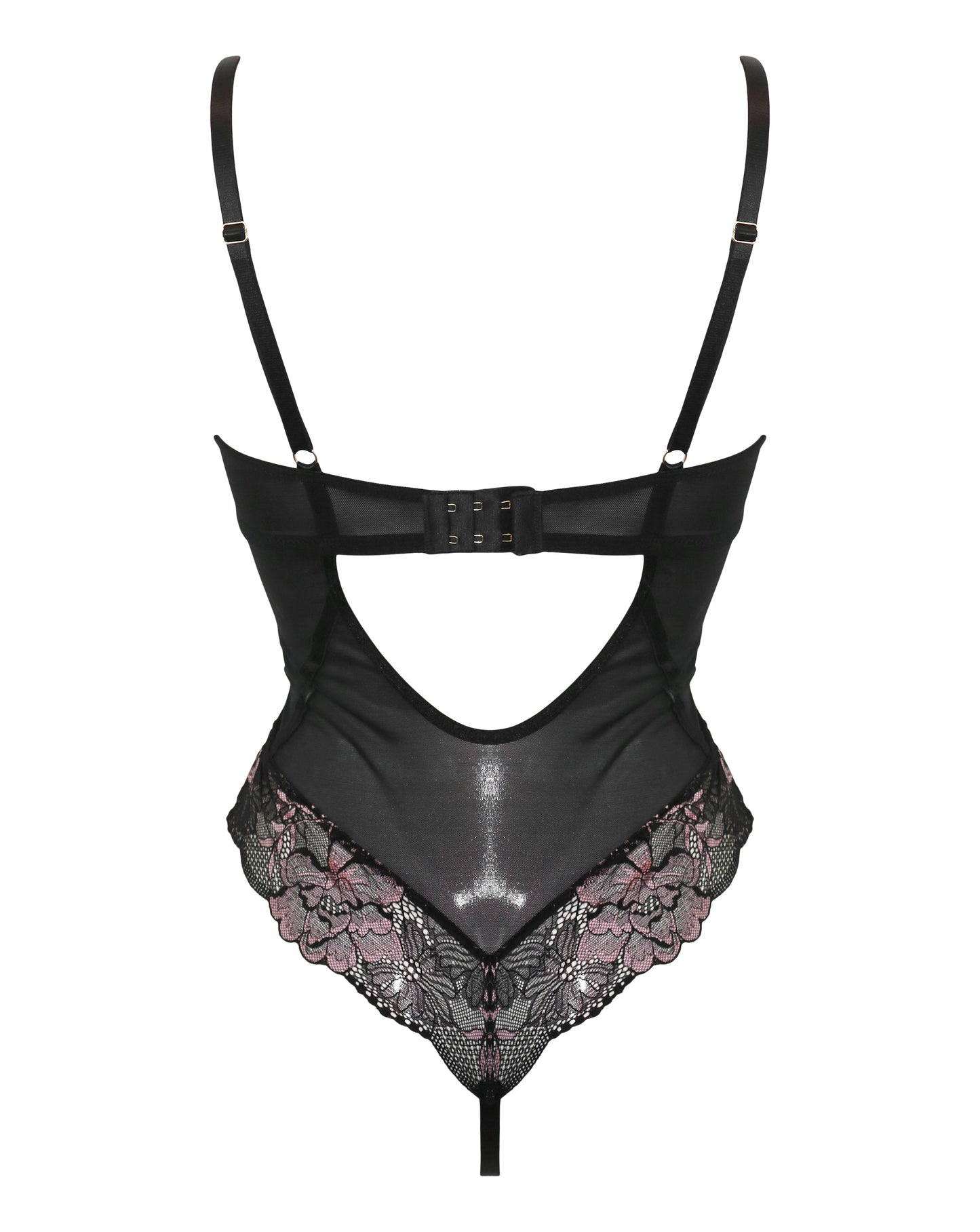 After Hours Underwire Thong Black Bodysuit In Black & Soft Pink - Pour Moi - BraTopia