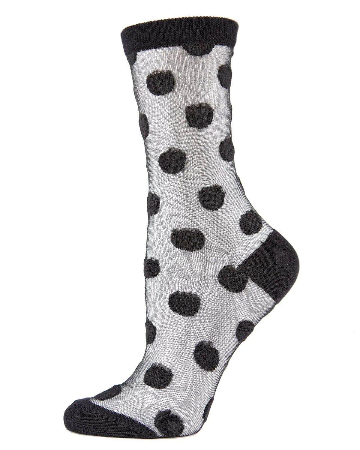 Polka Dot Sheer Crew Socks In Black - MeMoi - BraTopia