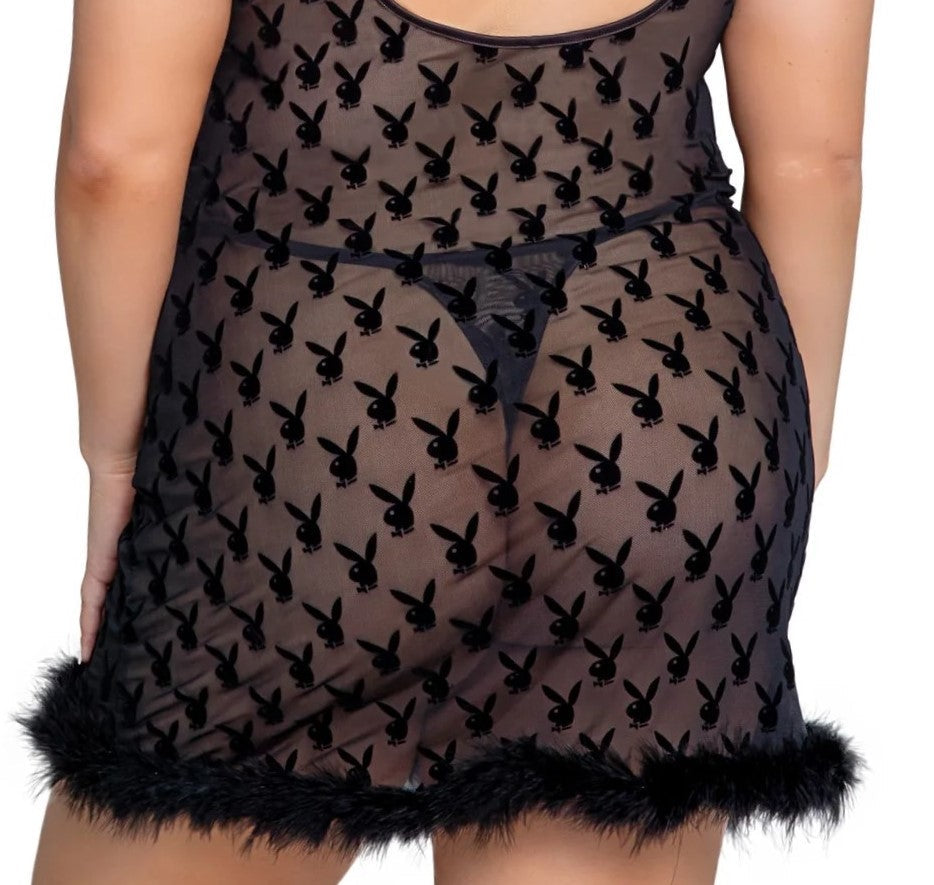 Bunny Noir Mesh Thong In Black - Playboy - BraTopia