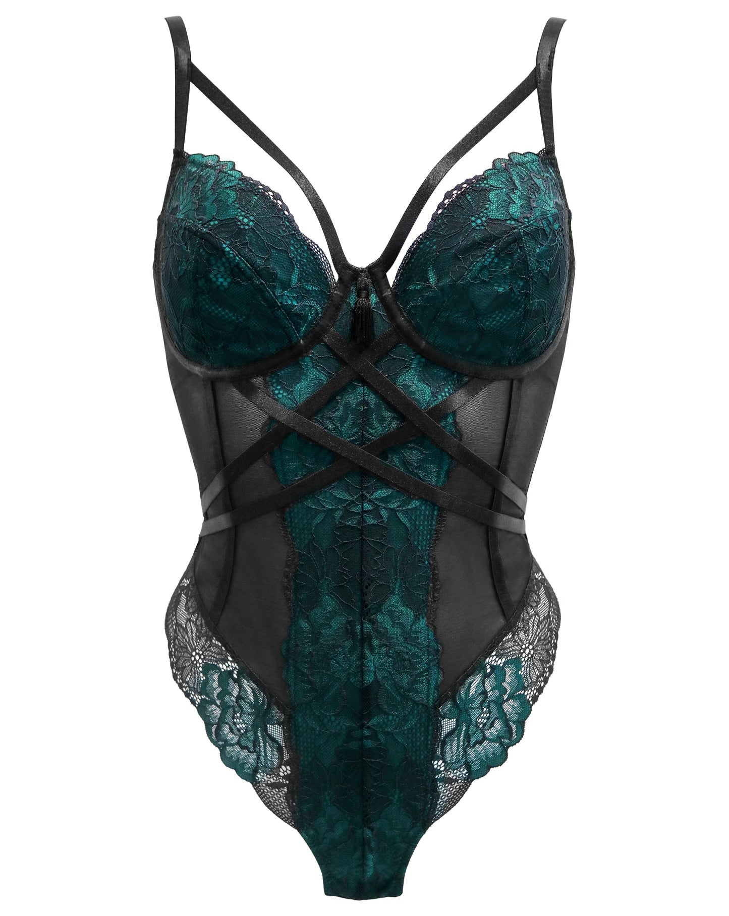 After Hours Underwired Thong Back Body In Black & Forest - Pour Moi - BraTopia
