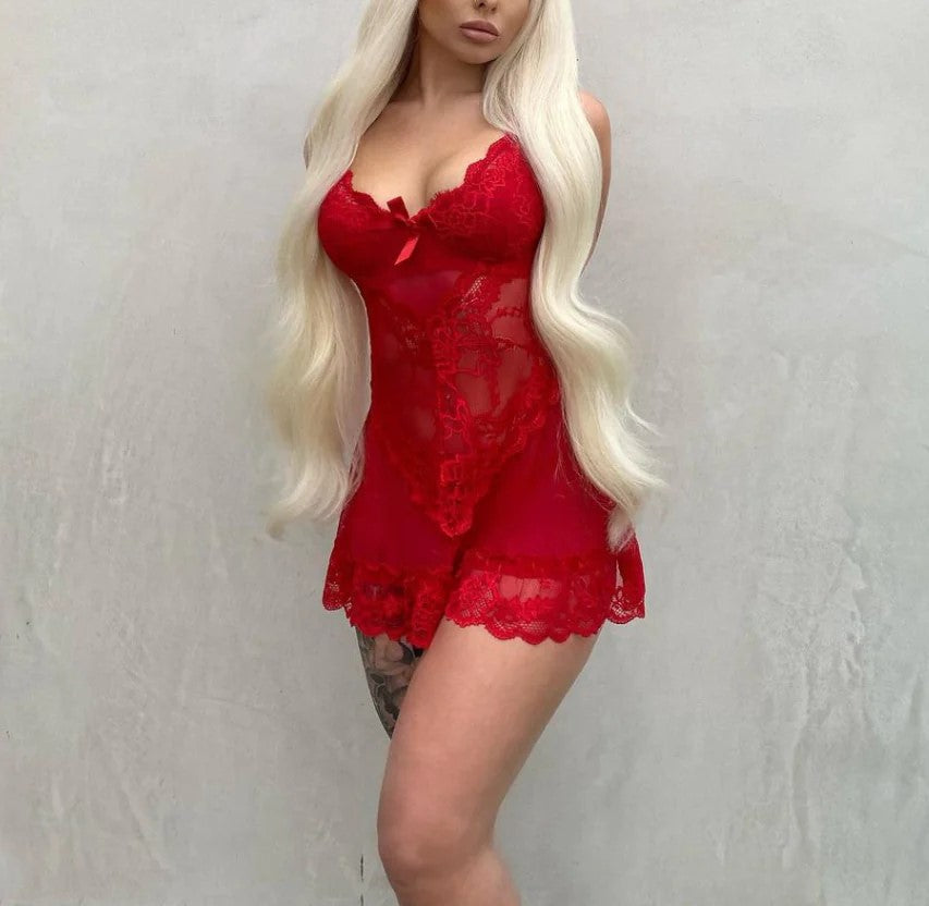 Valentine Soft Cup Lacey Babydoll With Bows In Red - Oh La La Cheri - BraTopia