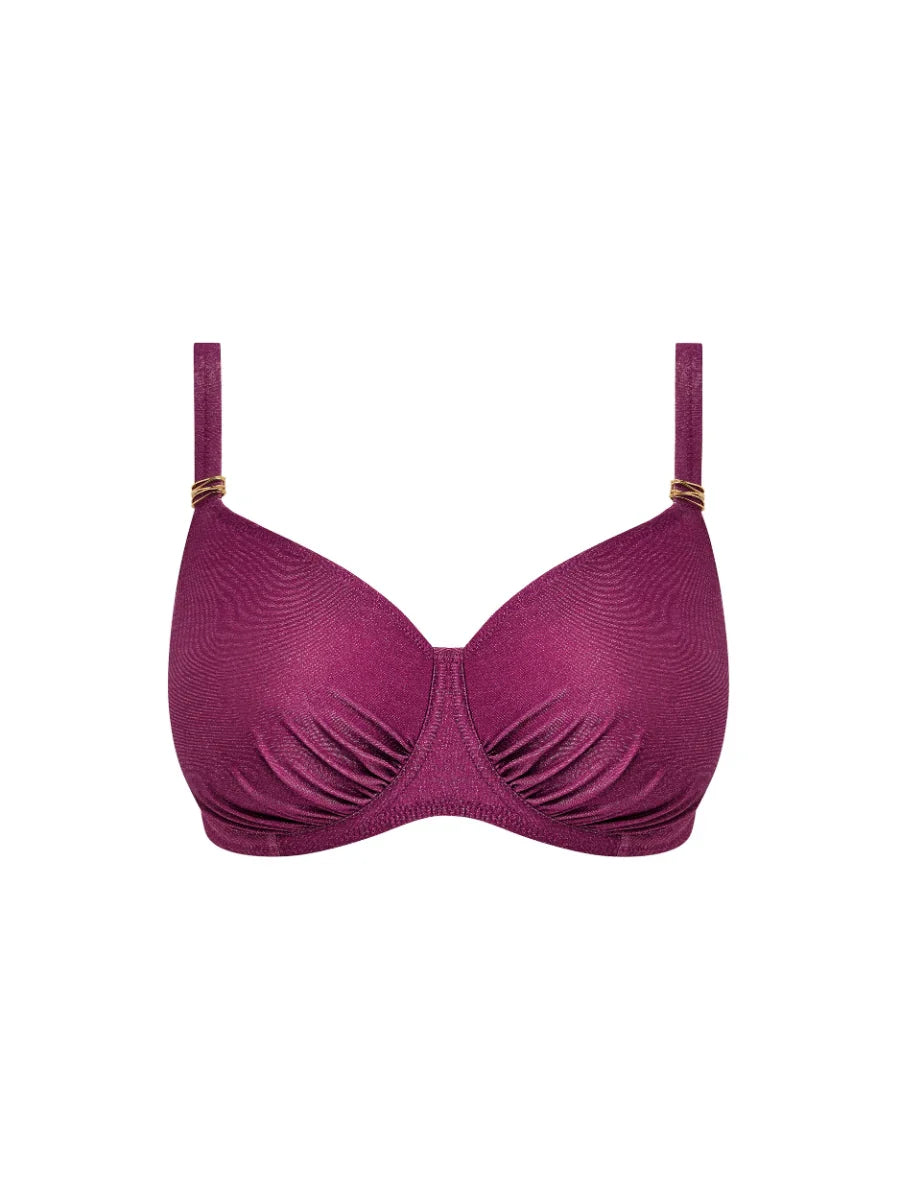 Paros Coast Gathered Full Cup Bikini Top in Berry Shimmer - Fantasie