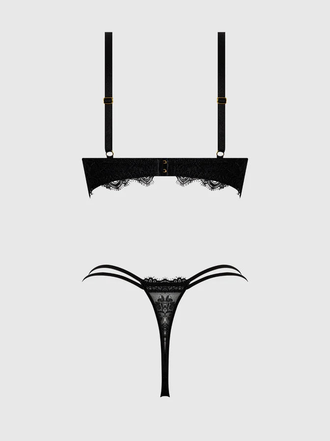 Jocelyn Satin & Lace Push Up Bra In Black - House of Desire - BraTopia