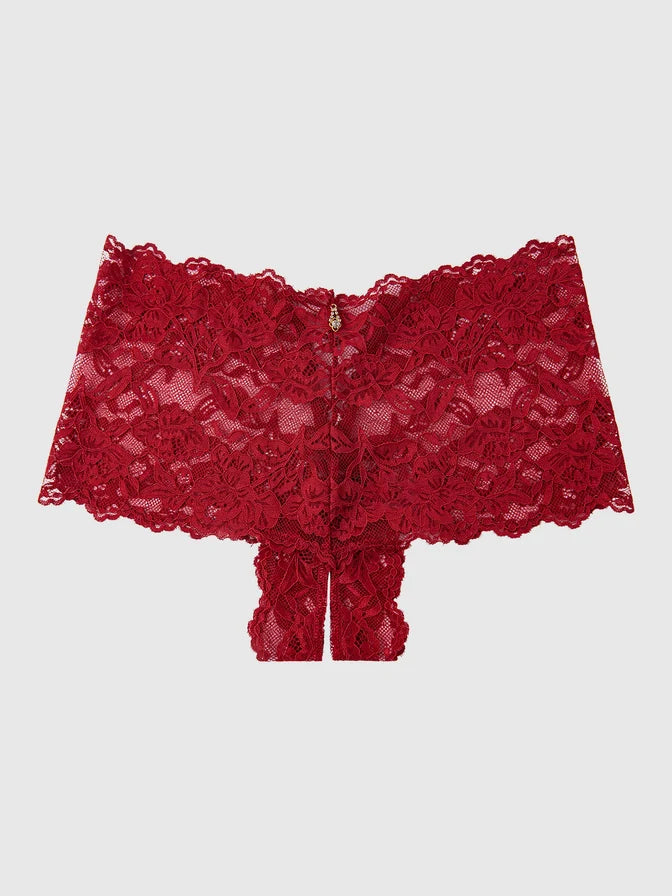 Bella Lace Crotchless Cheeky In Crimson Red - House of Desire - BraTopia