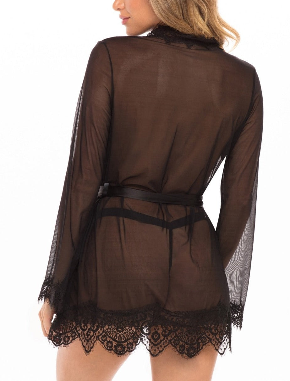 Provence Eyelash Lace Robe With Sash In Black - Oh La La - BraTopia