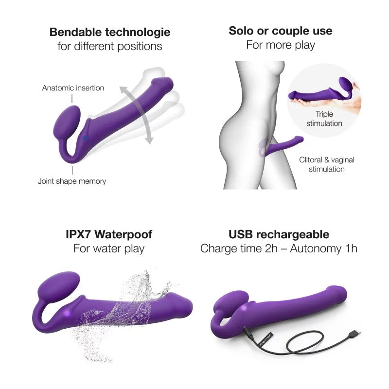 Vibrating Bendable Strap On In Purple - Strap-on-me - BraTopia
