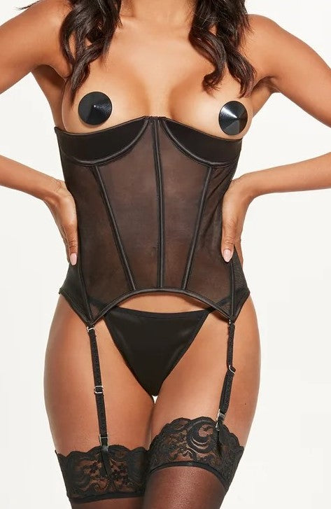 Brigeta Open Cup Corset In Black - House of Desire