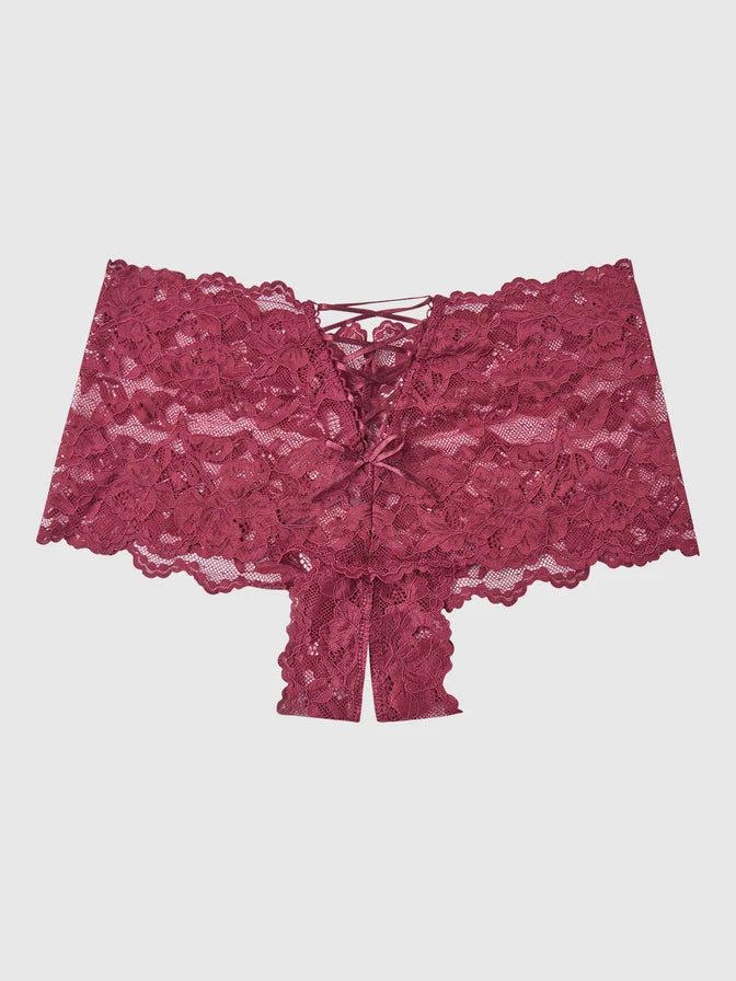 Bella Lace Crotchless Cheeky In Rhododendron - House of Desire - BraTopia
