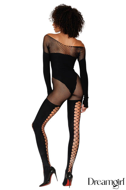 Knit Print Bodystocking In Black - Dreamgirl