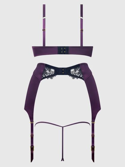 Jocelyn Satin & Lace Push Up Bra In Purple & Black- House of Desire