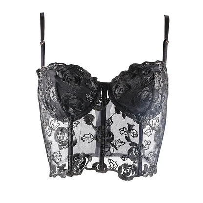 Ladies Sexy Floral Lace Strapless Corset in Black - Lovely Lies