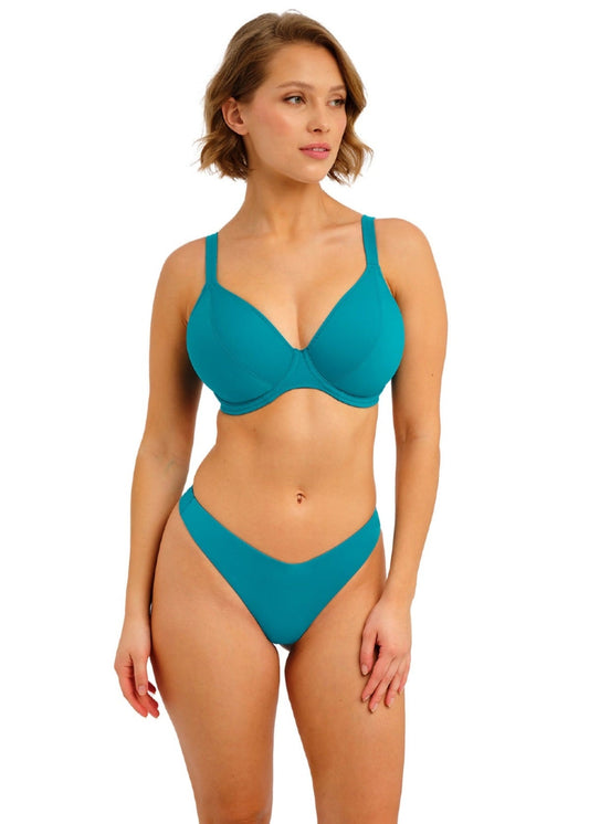 Jewel Cove High Apex Bikini Top In Plain Moonstone - Freya