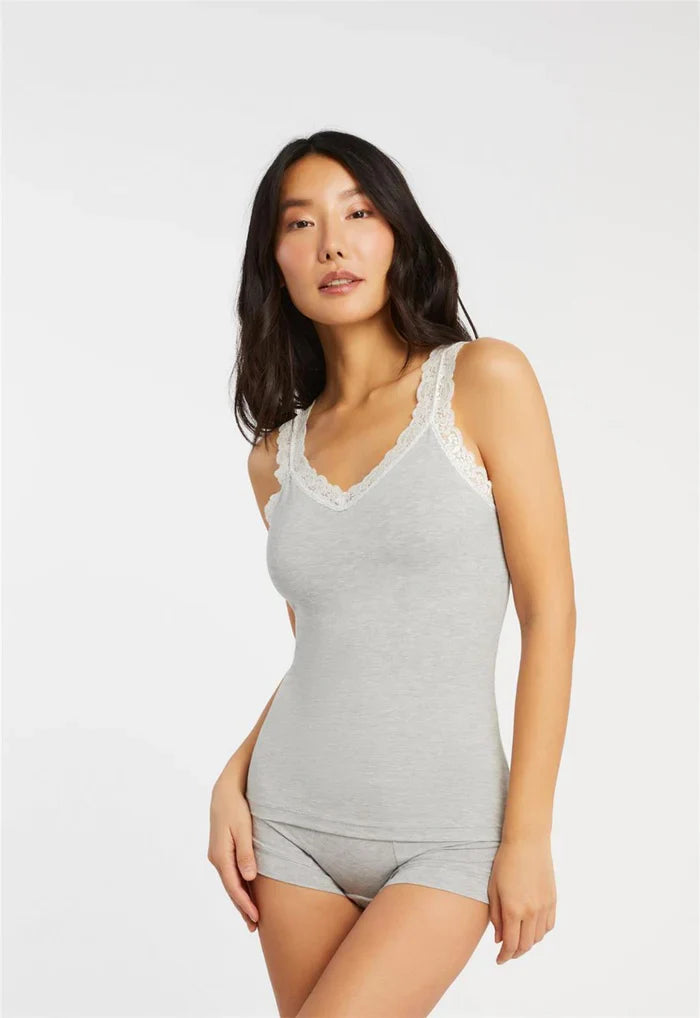 Iconic Cami with Shelf Bra in Heather Grey/Chantilly - Fleurt