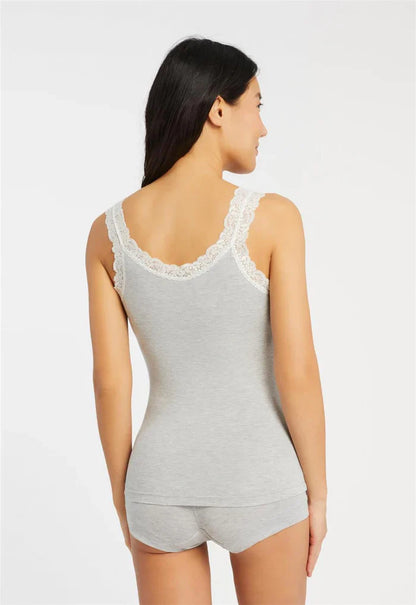 Iconic Cami with Shelf Bra in Heather Grey/Chantilly - Fleurt