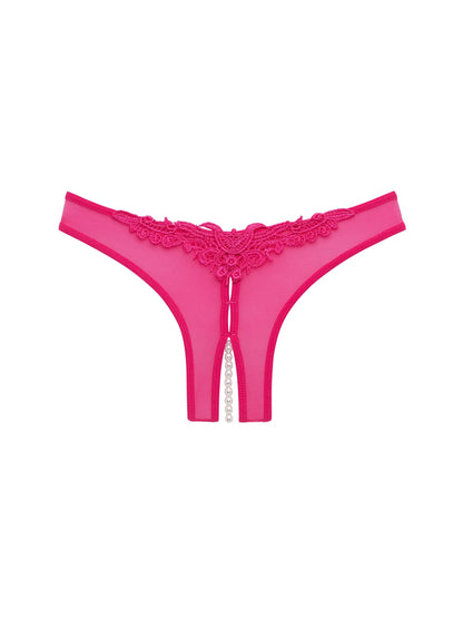 Paradise Crotchless Thong With Pearls In Pink - Oh La La Cheri