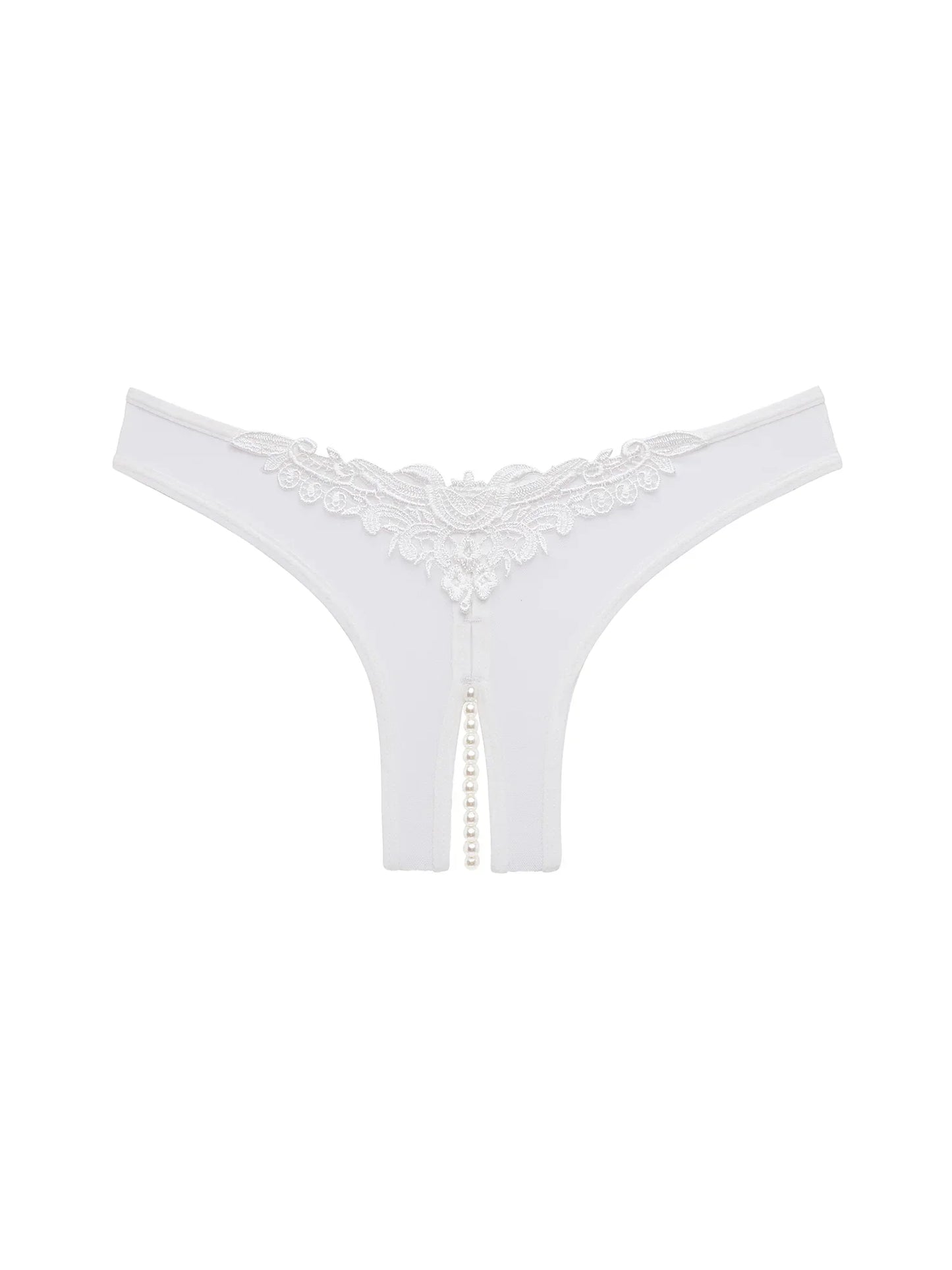 Paradise Crotchless Thong With Pearls In White