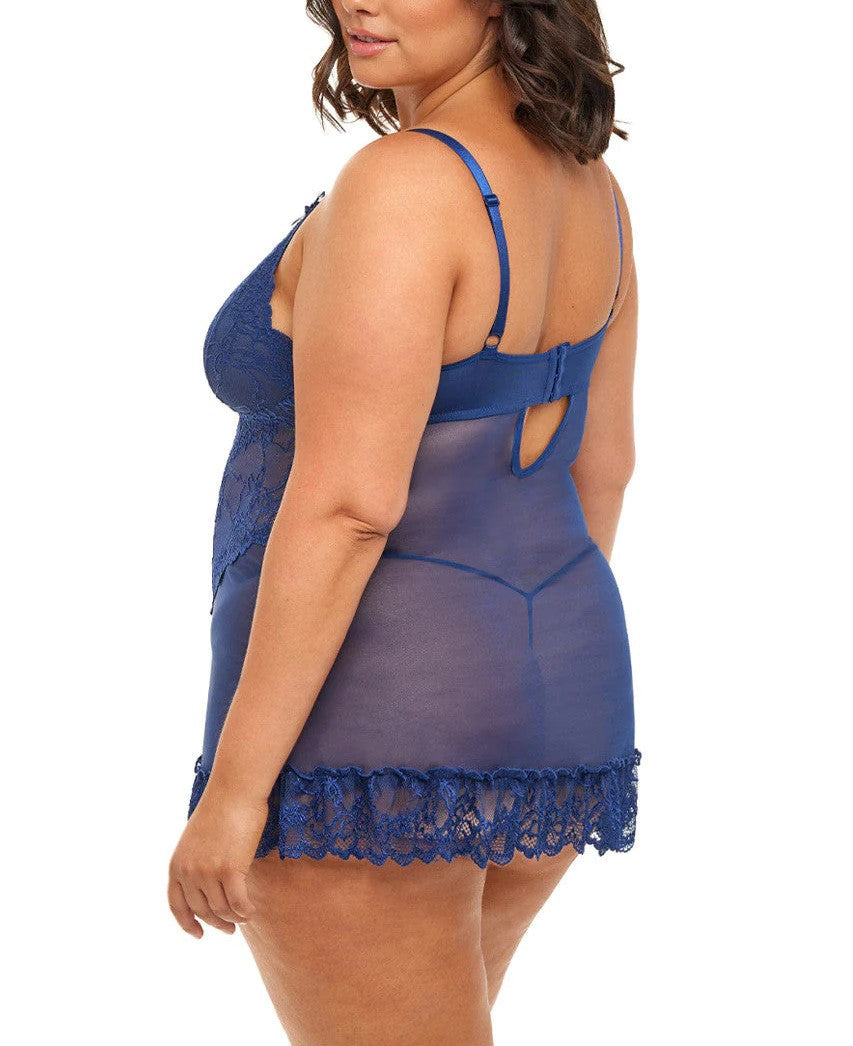 Valentine Soft Cup Lacey Babydoll With Bows In Estate Blue - Oh La La Cheri