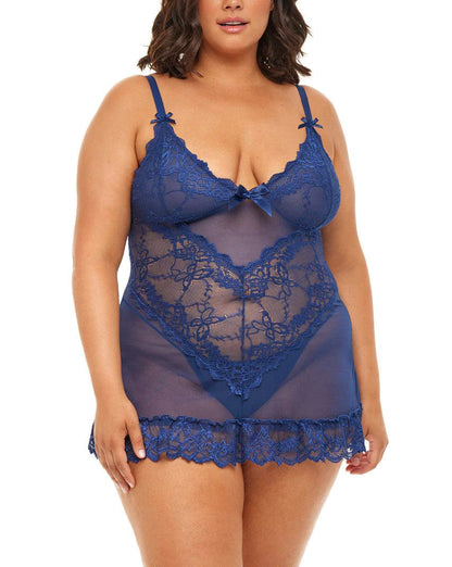 Valentine Soft Cup Lacey Babydoll With Bows In Estate Blue - Oh La La Cheri