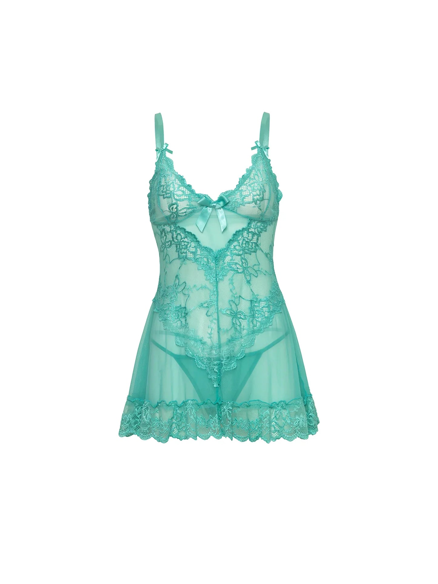 Valentine Soft Cup Lacey Babydoll With Bows In Mojito - Oh La La Cheri