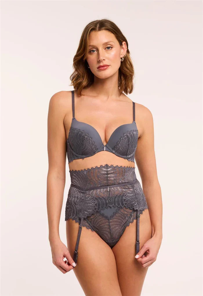 Lights Out Waist Cincher Garter In Magnet/Silver -Montelle