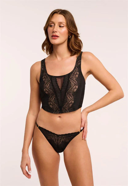 Temptation Corset Set with Lace Cheekinii In Black/Sand - Montelle