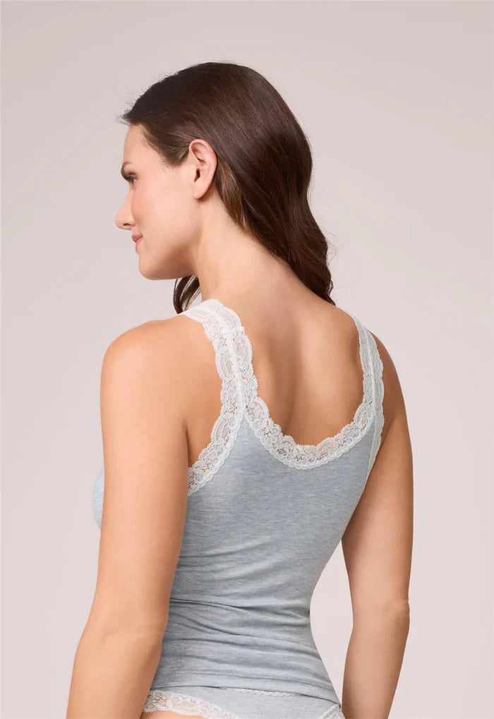Iconic Cami with Shelf Bra in Heather Grey/Chantilly - Fleurt